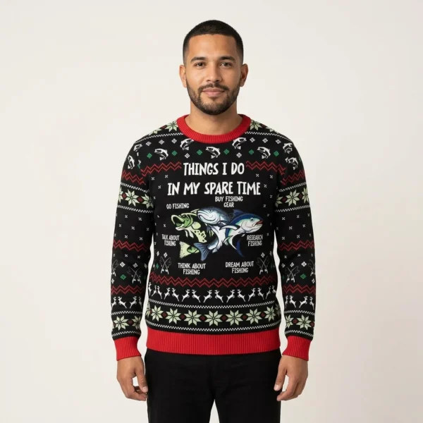 Funny Fishing Ugly Christmas Sweater Perfect M