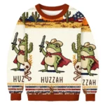 Funny Huzzah Frog With Sword Christmas Ugly Sw