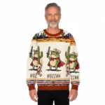 Funny Huzzah Frog With Sword Christmas Ugly Sw