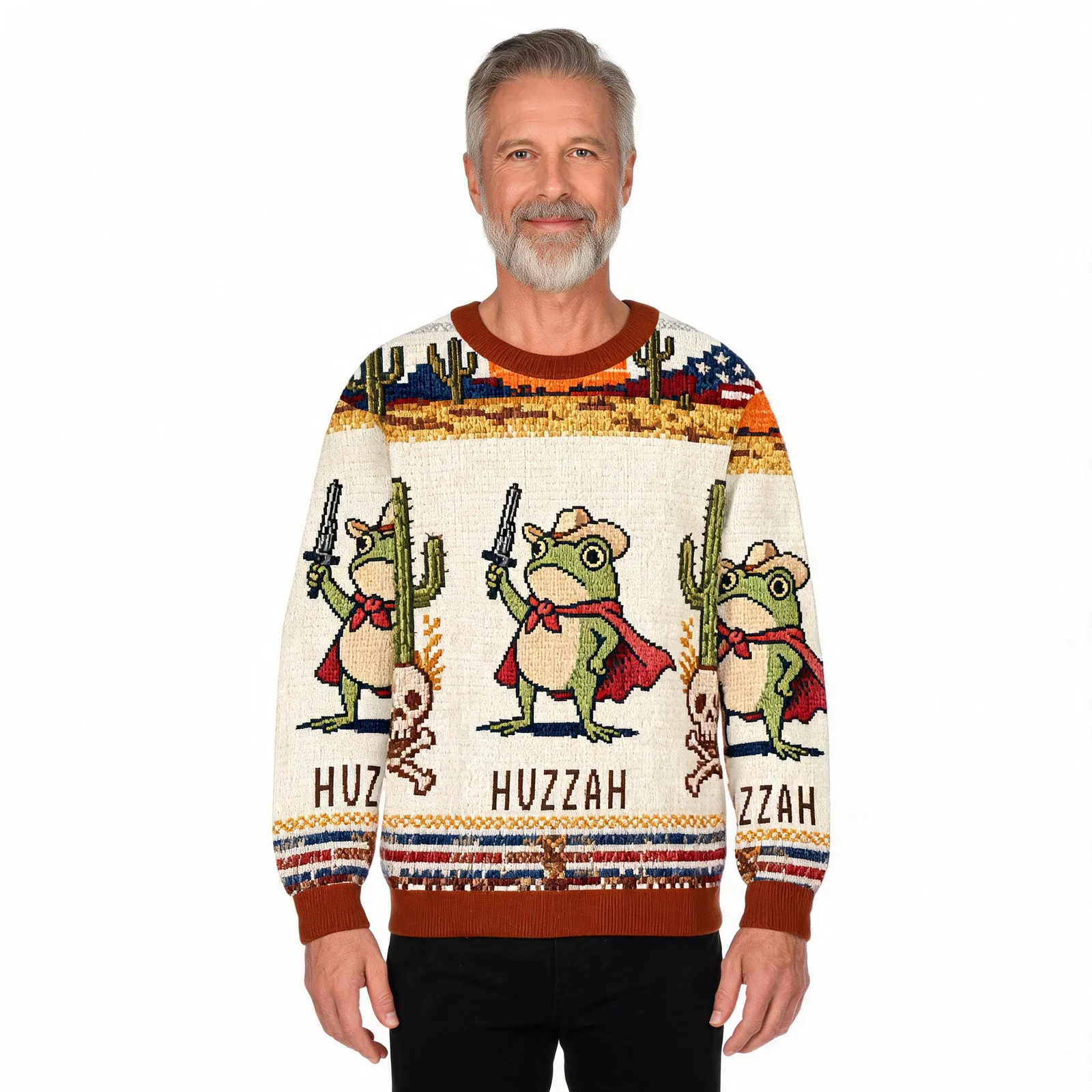 Funny Huzzah Frog With Sword Christmas Ugly Sw Funny Huzzah Frog With Sword Christmas Ugly Sw