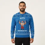 Funny Santa Lifting Ugly Holiday Sweater Hanuk