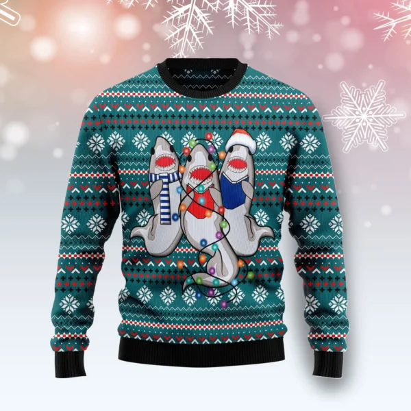funny shark ugly christmas sweater cute christmas clothes presents.webp
