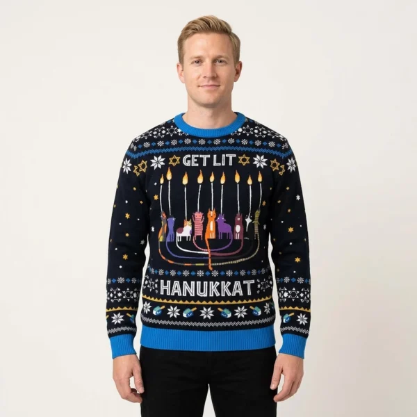 Get Lit Hanukkah Ugly Holiday Sweater Meaningf