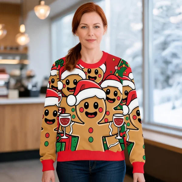 Gingerbread Christmas Ugly Sweater Funny Christmas Clothing Xmas worn by a model
