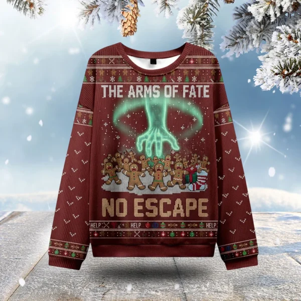 gingerbread christmas ugly sweater the arms of fate no escape.webp