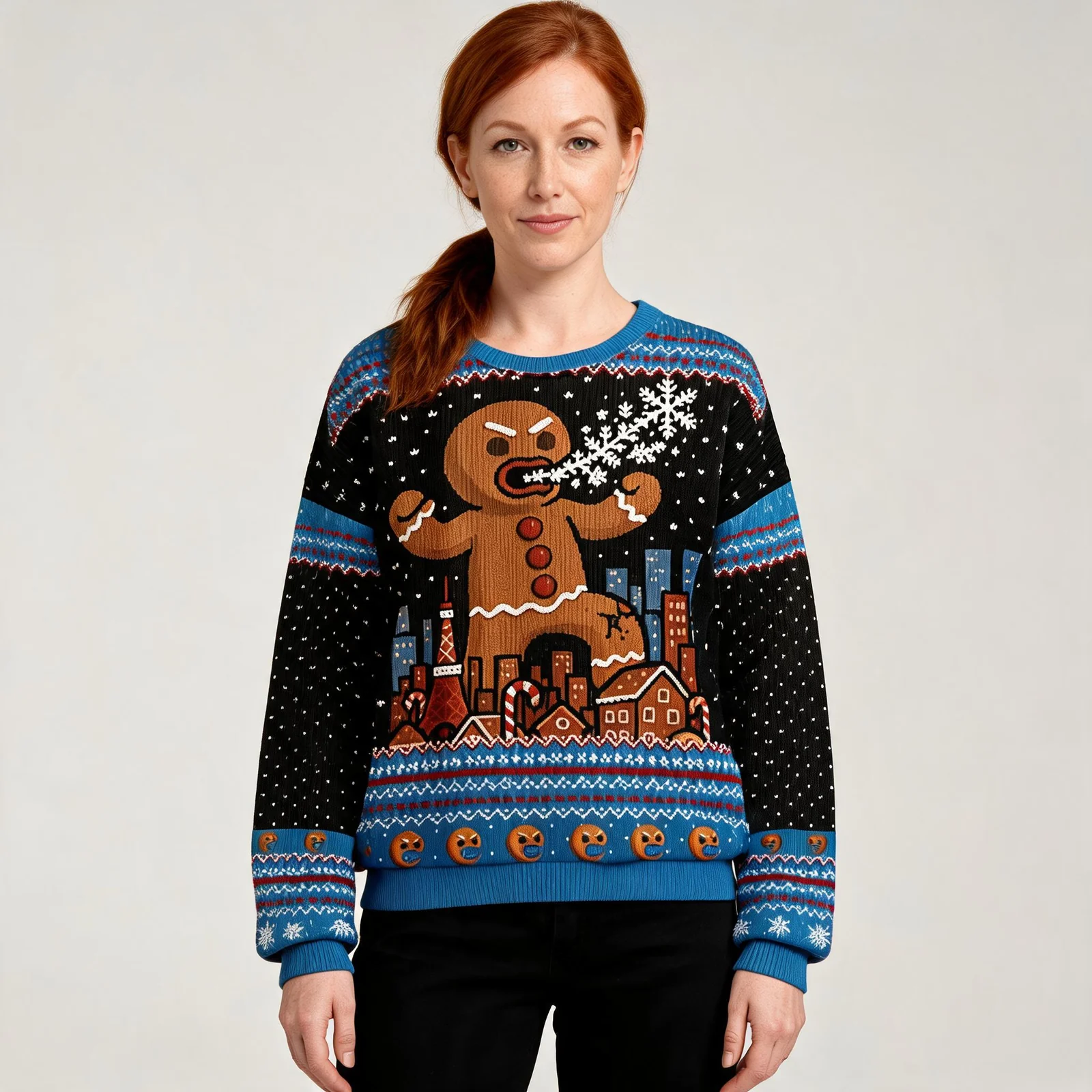 Gingerbread Monster Christmas Ugly Sweatshirt Winter Clothing Gingerbread Monster Christmas Ugly Sweatshirt Winter Clothing worn by a model