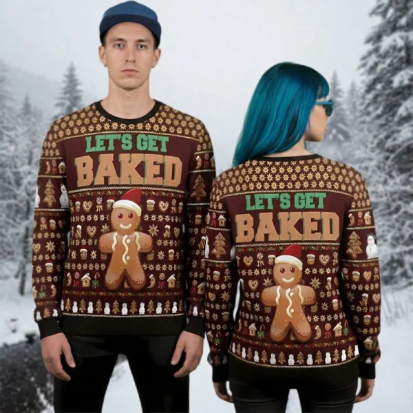 gingerbread ugly christmas sweater let s get baked xmas wear.webp
