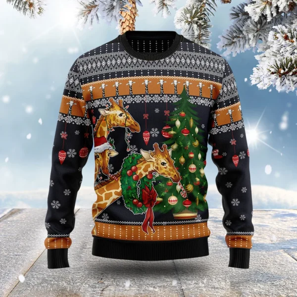 giraffe and wreath ugly christmas sweater animal clothing christmas.webp