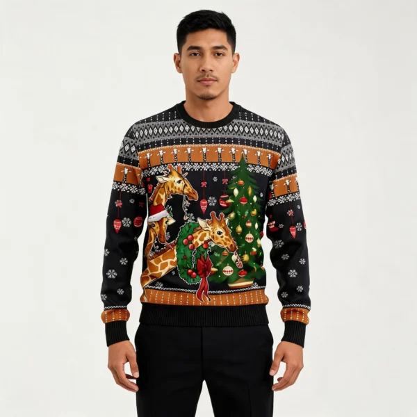 Giraffe And Wreath Ugly Christmas Sweater Anim