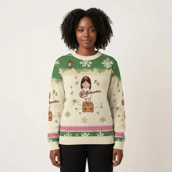 Girl Playing Guitar Christmas Ugly Sweater Win