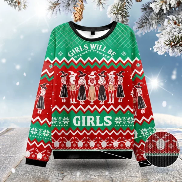 girls will be girls witch ugly christmas sweatshirts ugly holiday.webp