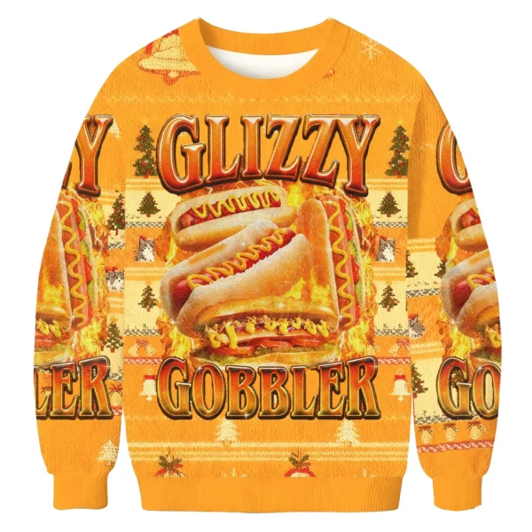 glizzy gobbler hot dog christmas ugly sweater holiday apparel.webp