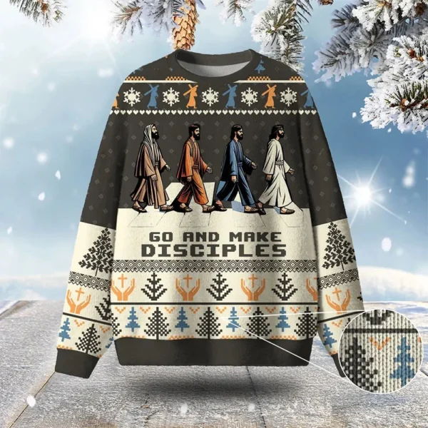 go and make disciples ugly christmas sweater christian sweater.webp