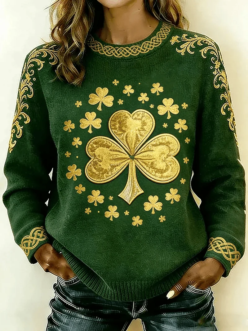 gold shamrock celtic knit sweater st patrick s day women dark green.webp gold shamrock celtic knit sweater st patrick s day women dark green.webp