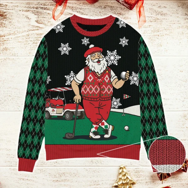 golfing santa claus ugly christmas sweater sport themed golf player.webp