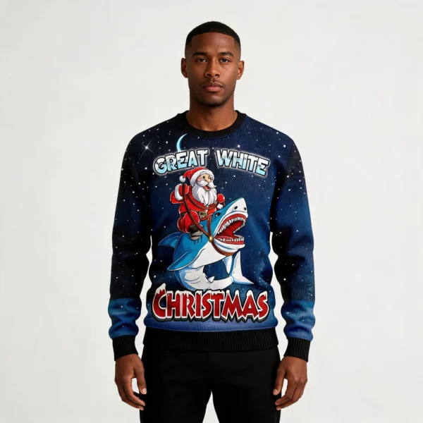 Great White Shark Ugly Christmas Sweater Funny
