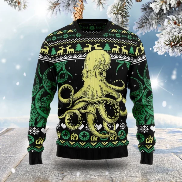 green octopus funny adult christmas sweaters cool xmas clothes cool.webp