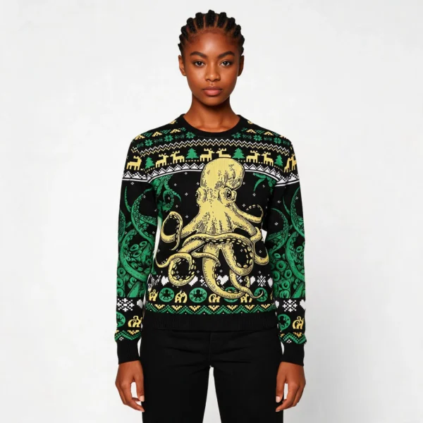 Green Octopus Funny Adult Christmas Sweaters C