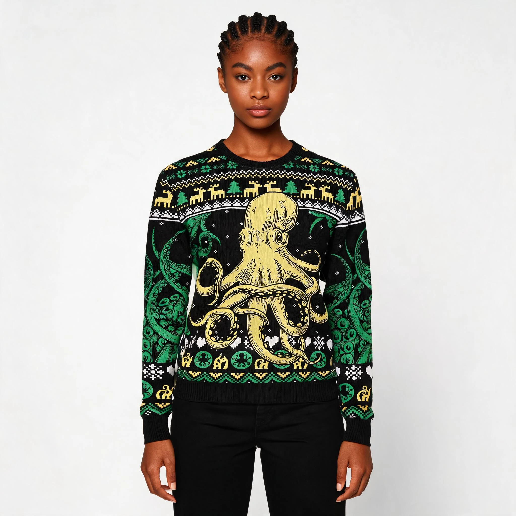 Green Octopus Funny Adult Christmas Sweaters C Green Octopus Funny Adult Christmas Sweaters C