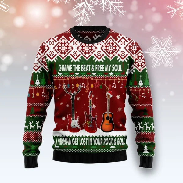 guitar gimme the beat ugly christmas sweater holiday apparel guitar.webp