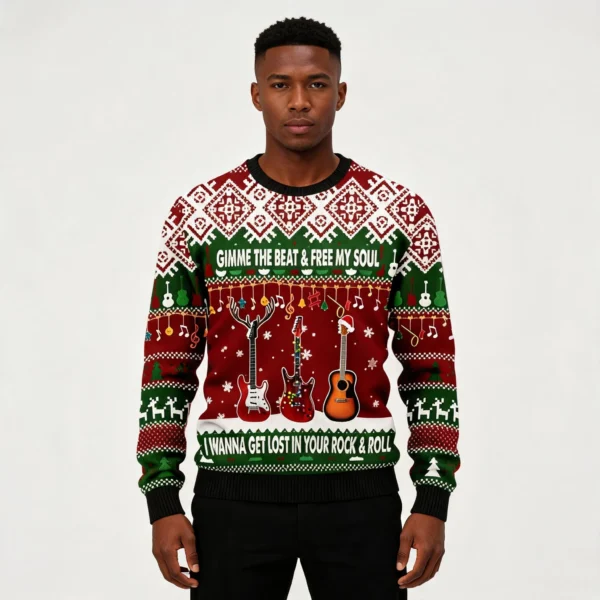 Guitar Gimme The Beat Ugly Christmas Sweater H