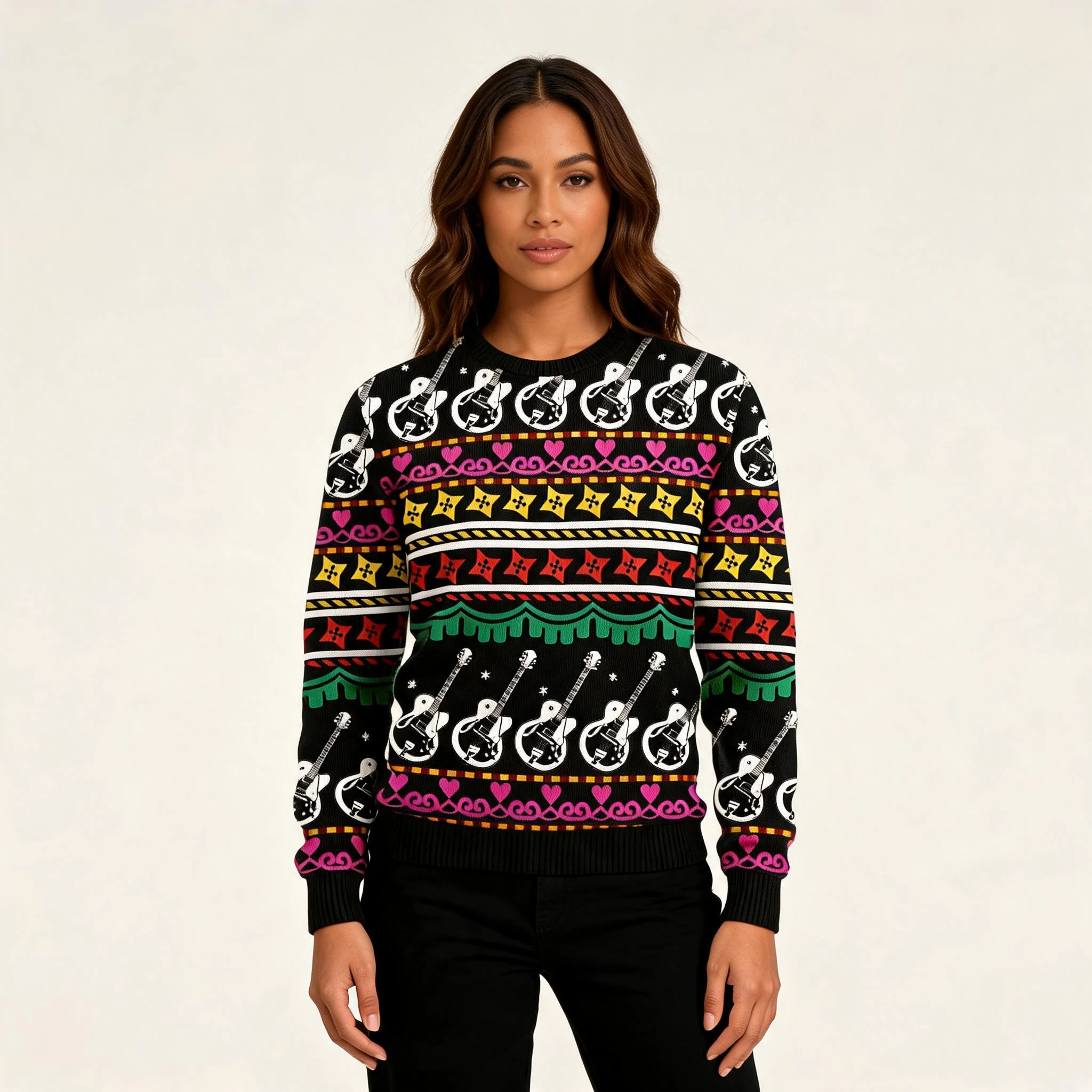 Guitar Graphic Ugly Christmas Sweater Festive Guitar Graphic Ugly Christmas Sweater Festive