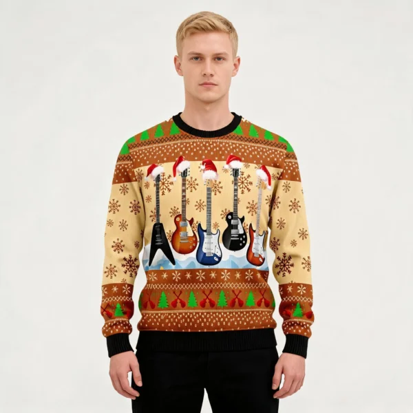 Guitar Xmas Ugly Christmas Sweater Festive Clo
