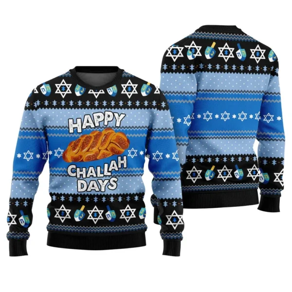 happy challah days funny holiday sweatshirt unique holiday sweater.webp