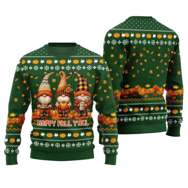 happy fall yall gnome ugly thanksgiving sweater merry christmas.webp
