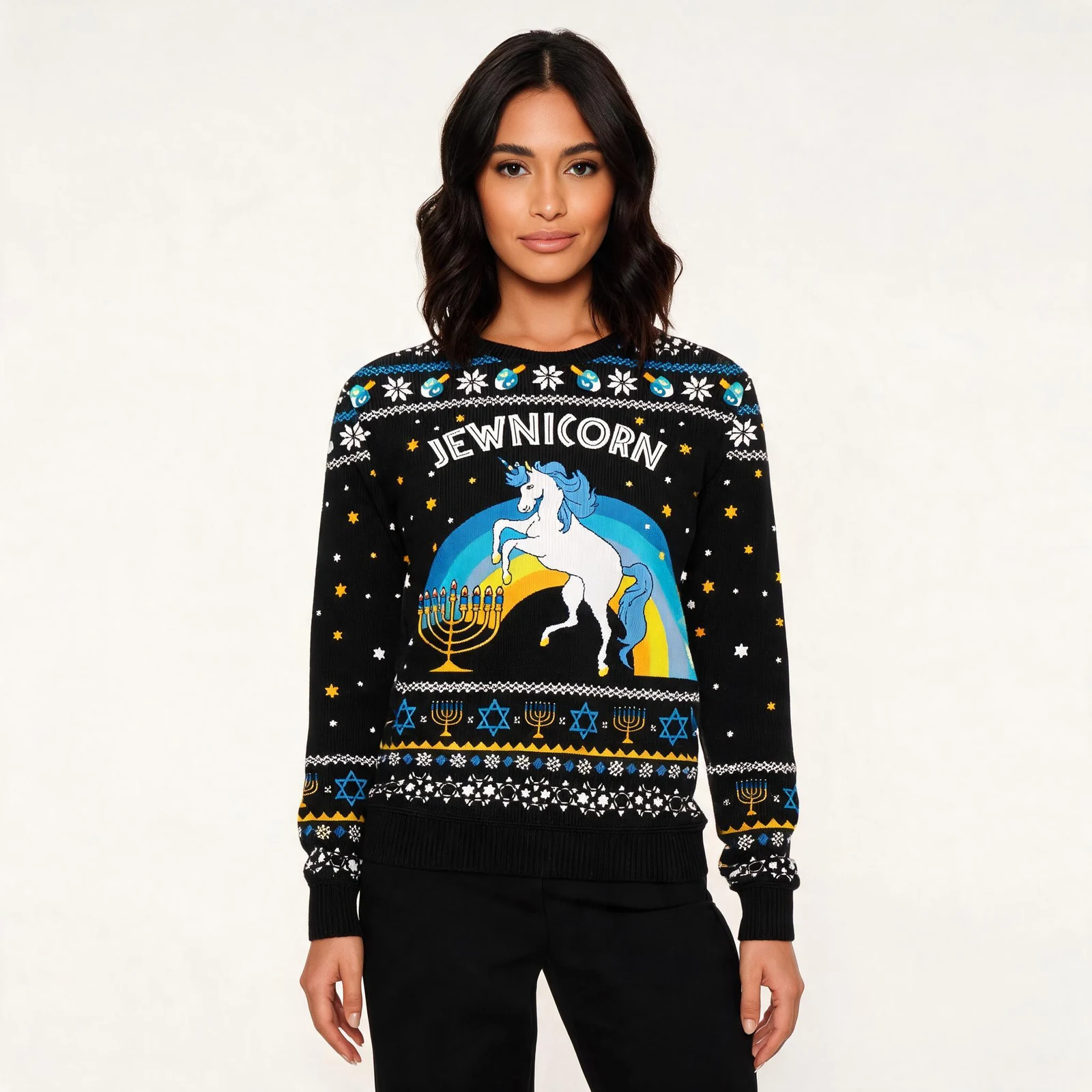 Hilarious Jewnicorn Ugly Hanukkah Sweater Blac Hilarious Jewnicorn Ugly Hanukkah Sweater Blac