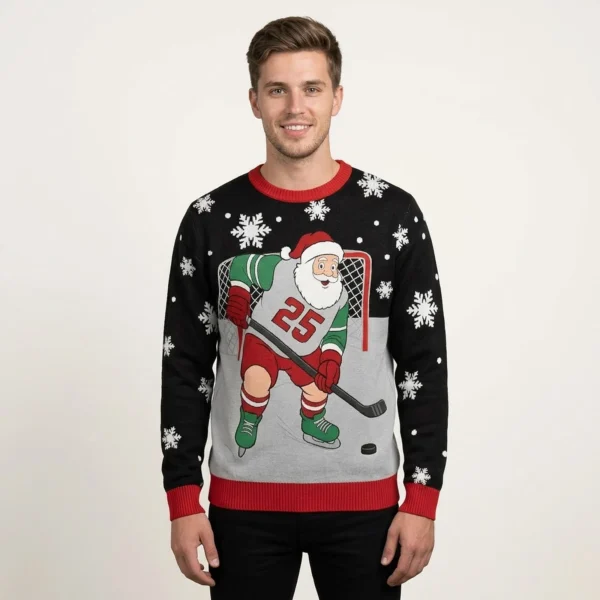 Hockey Santa Ugly Christmas Sweater Xmas Theme