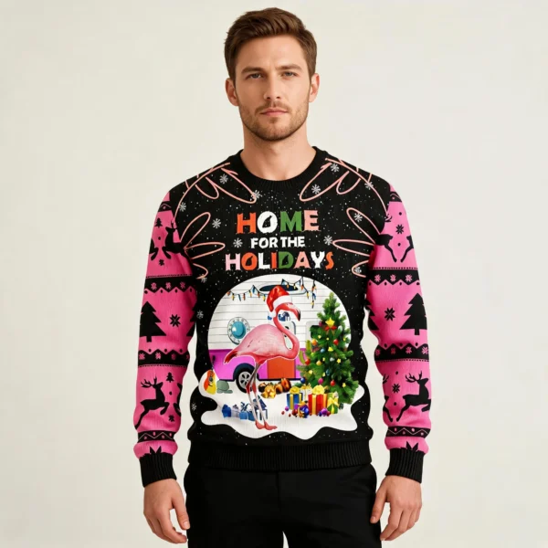 Home For The Holidays Flamingo Ugly Christmas