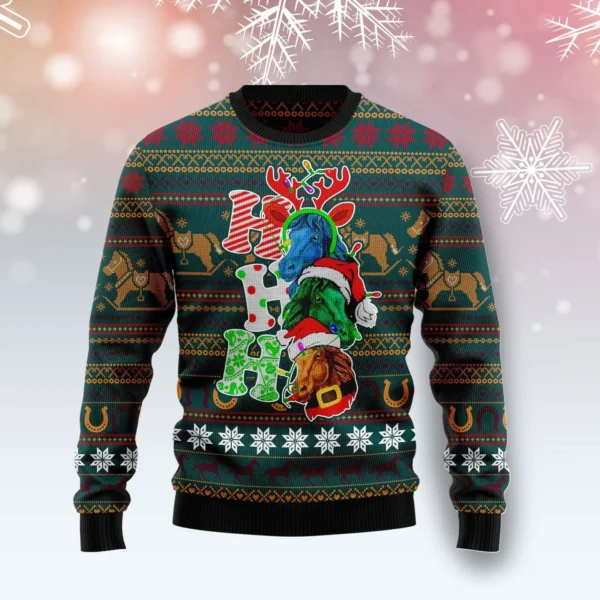 horse ho ho ho ugly christmas sweater warm clothes horse owner xmas.webp