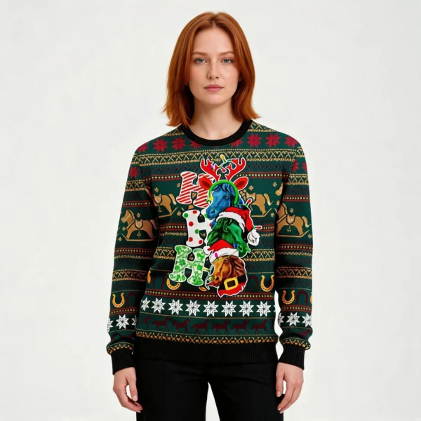 Horse Ho Ho Ho Ugly Christmas Sweater Warm Clo