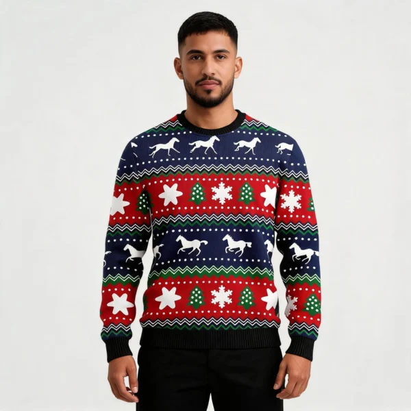 Horse Running Ugly Christmas Sweater Animal Th