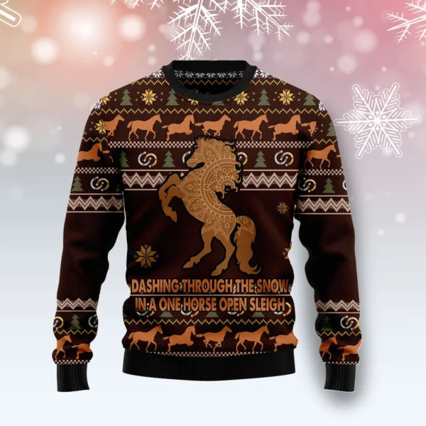 horse through snow ugly christmas sweater xmas wear horse lover.webp