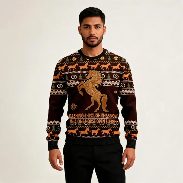 Horse Through Snow Ugly Christmas Sweater Xmas