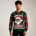 Humorous African American Santa Ugly Sweater Merry Christmas