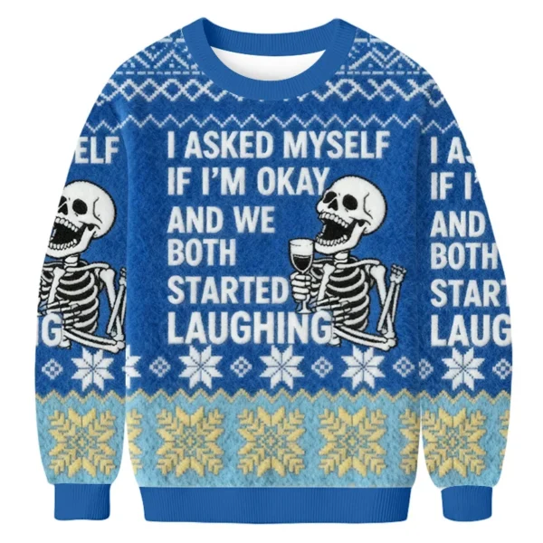 i asked myself if i m okay skeleton christmas ugly sweater funny xmas.webp