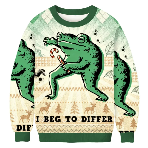 i beg to differ funny frog christmas ugly sweater holiday wear.webp