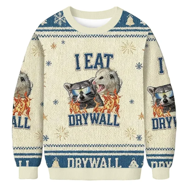 i eat drywall funny raccoon and opossum christmas ugly sweater xmas.webp