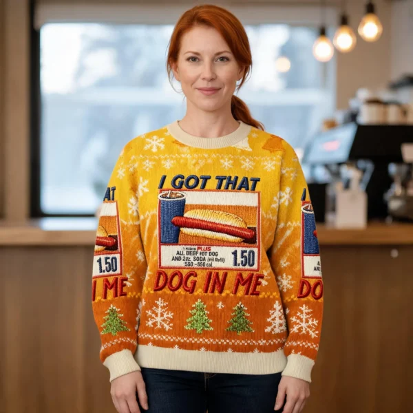 I Got That Dog In Me Christmas Ugly Sweater Winter Apparel Christmas worn by a model