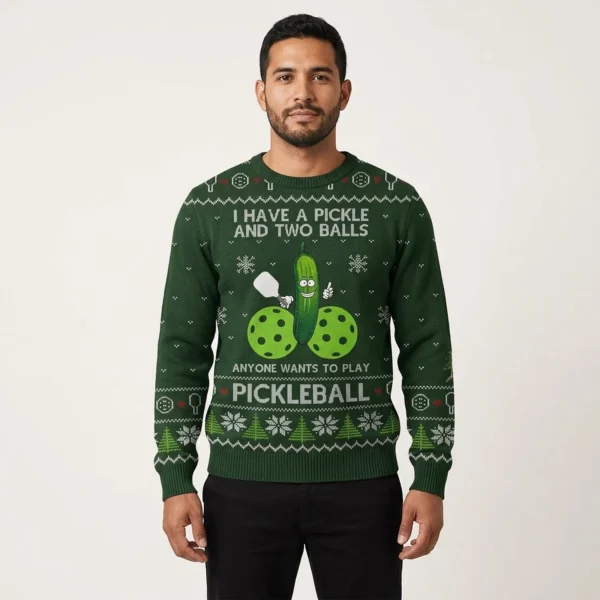 Inappropriate Pickleball Ugly Christmas Sweate