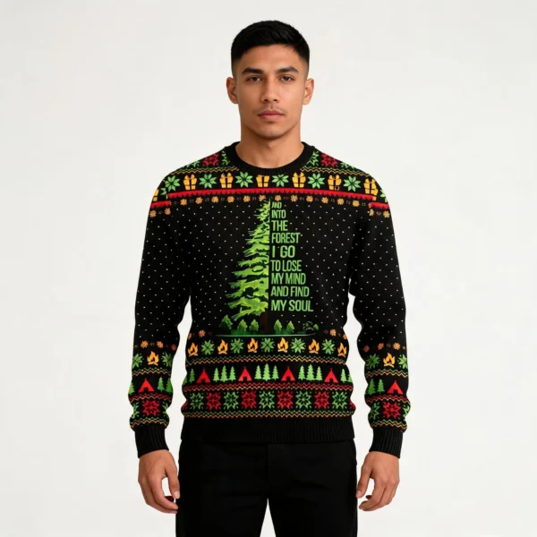 Into The Forest I Go Camping Ugly Christmas Sw
