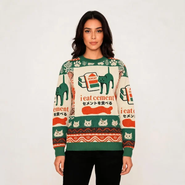 Japanese Cat I Eat Cement Ugly Sweater Animal