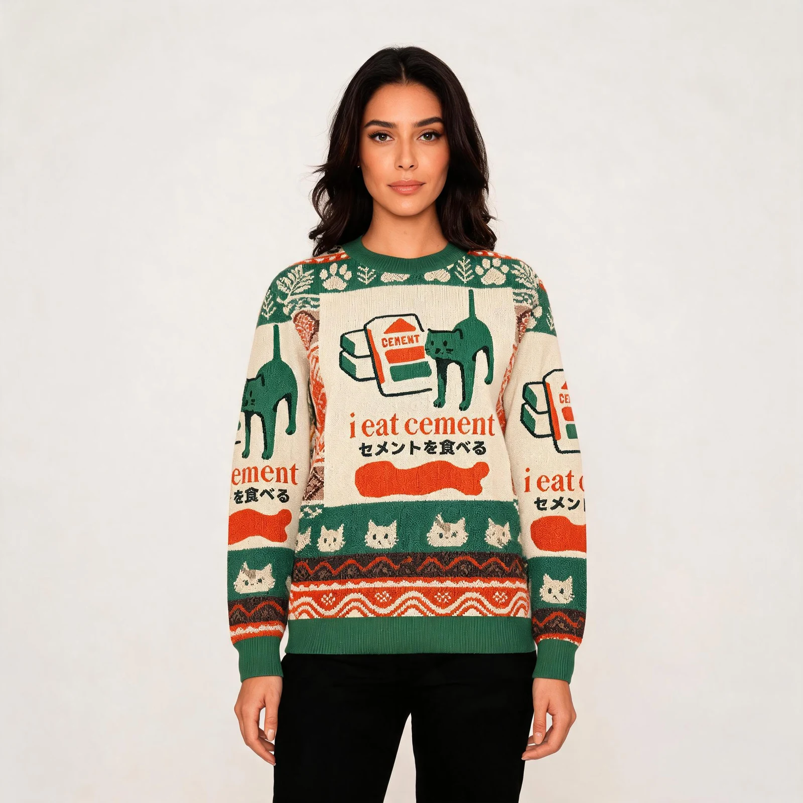 Japanese Cat I Eat Cement Ugly Sweater Animal Japanese Cat I Eat Cement Ugly Sweater Animal