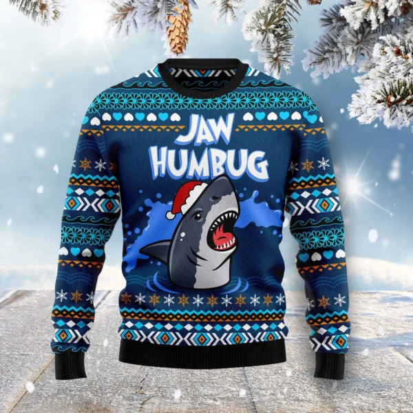 jaw humbug ugly christmas sweater holiday clothing shark christmas.webp