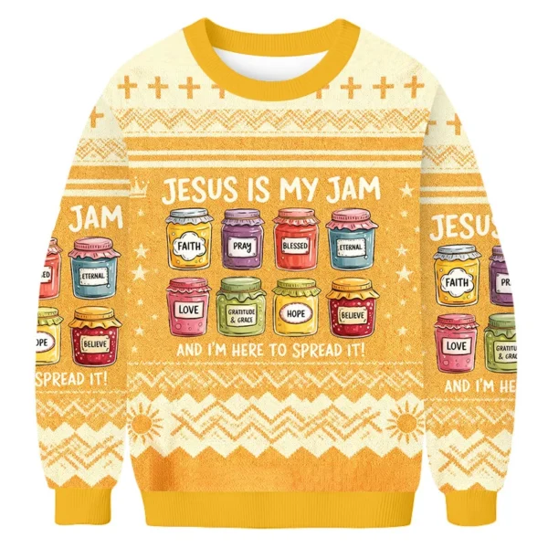 jesus is my jam i m here to spread it ugly sweater christian clothing.webp