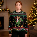Jesus Riding Dinosaur Ugly Christmas Sweater Funny Secret Santa Gift