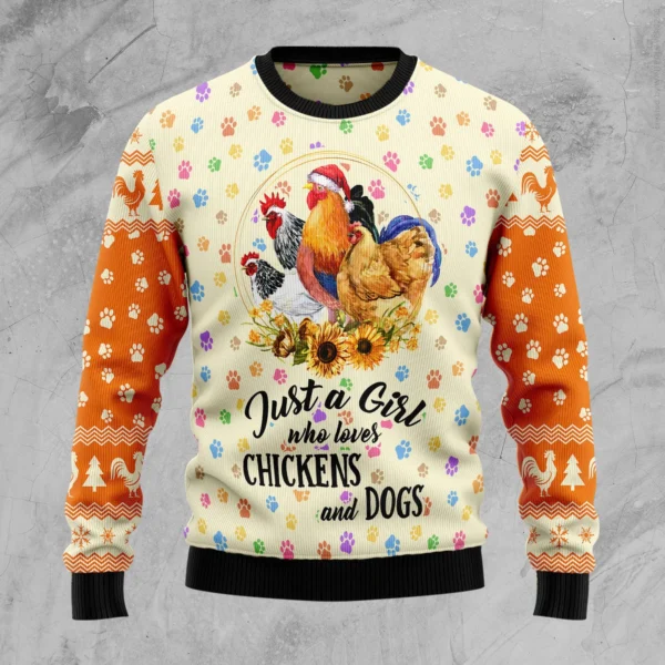 just a girl who loves chickens and dogs ugly christmas sweater xmas.webp
